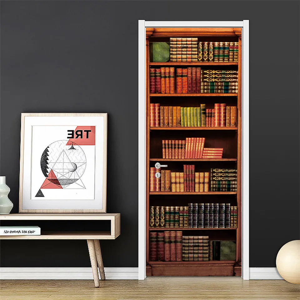 Library room Fake Bookcase 3d photo wall sticker wall mural 7333978 