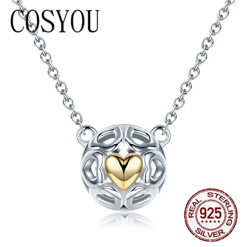

COSYOU Genuine 925 Sterling Silver My One True Love Pendant Necklaces for Women Openwork Heart Abundance Of Love Jewelry SCN079
