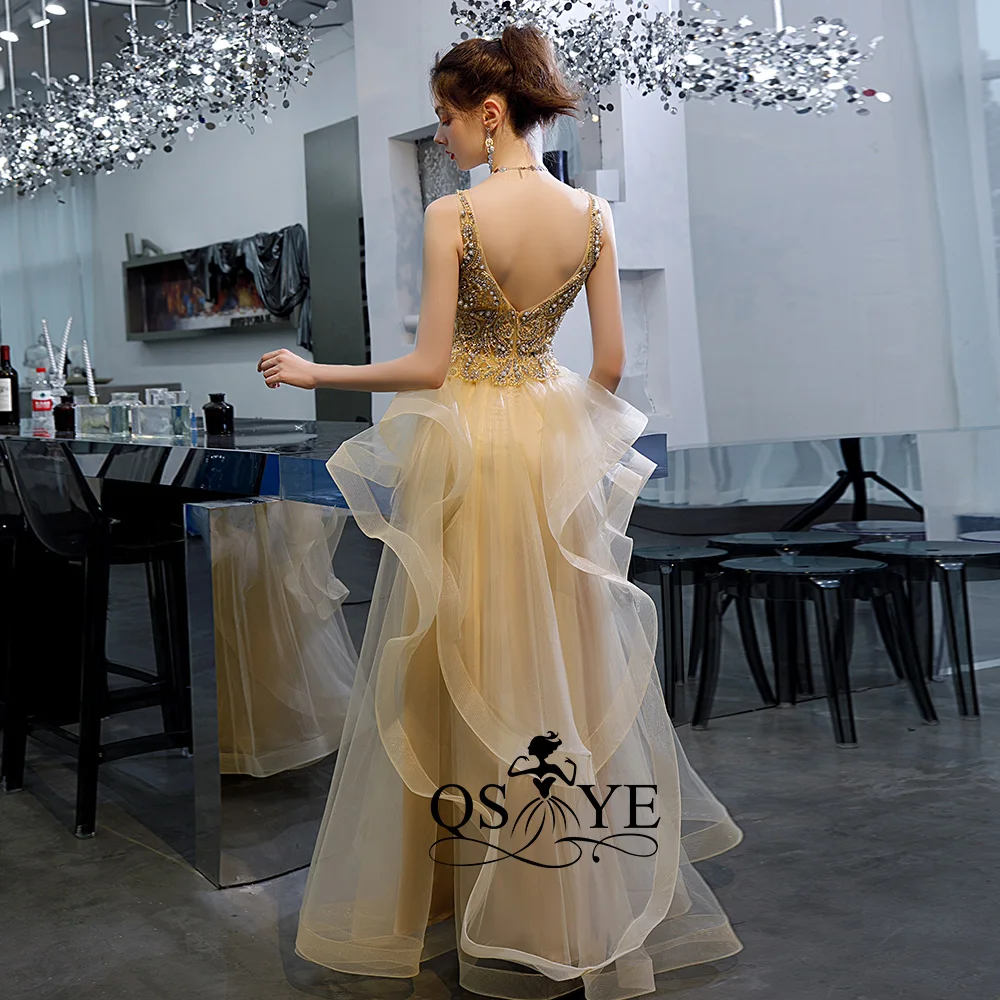 QSYYE длинные платья для выпускного вечера тюль v-образным вырезом vestidos largos Бисероплетение пол ruched длина вечернее платье вечерние платья