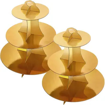 

2 Set Gold 3-Tier Round Cardboard Cupcake Stand for 24 Cupcakes Perfect for Birthday Baby Bridal Shower Party Supplies