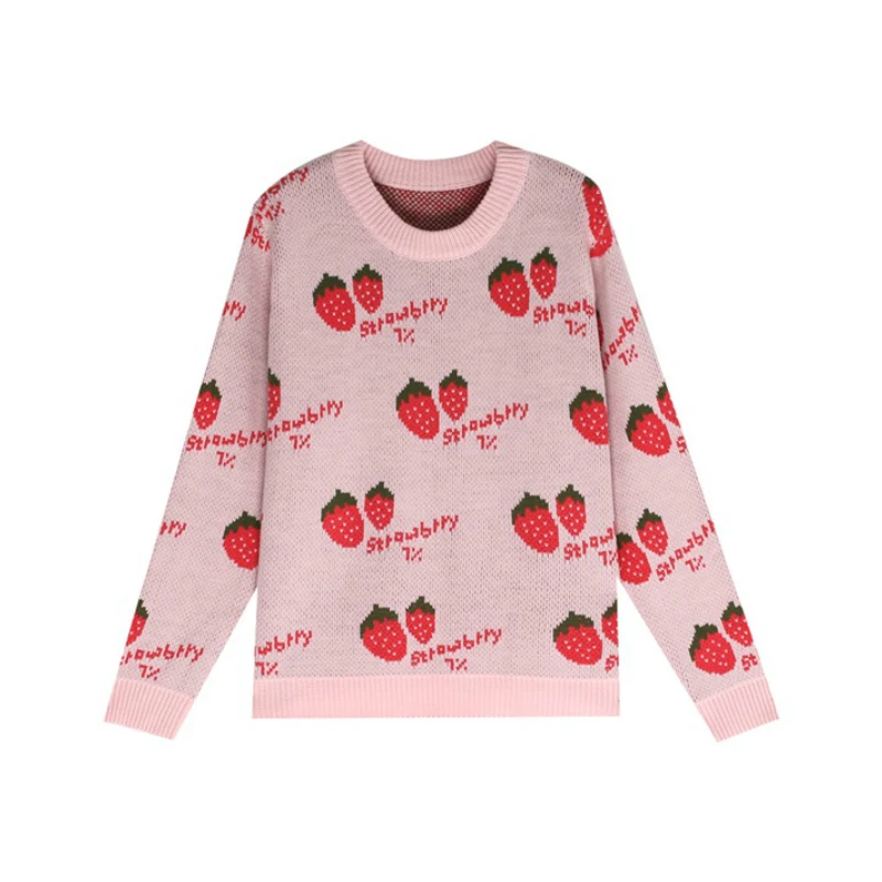 MERRY PRETTY Women Thick Sweaters Strawberry Prined Sweet Knitted Pullovers Winter Femme Long Sleeve O-Neck Warm Cute Sweater | Женская