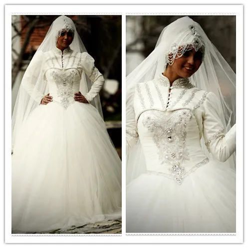 

2018 vestido de noiva Arrival Modern Saudi Arabia Muslim High Neck Beading Long Sleeves Bridal Gown mother of the bride dresses