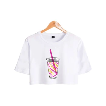 

New Ice Coffee Splatter Crop top T-shrit Charli D'Amelio T Shirt Girl Sexy charli damelio merch O-neck Crop Tops Short T-shirts