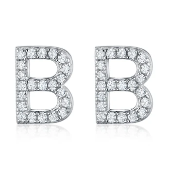

925 Sterling Silver Earring Letter B Clear Cubic Zirconia Simple Fashion Stud Earring for Women Girls Fine Accessories Jewelry