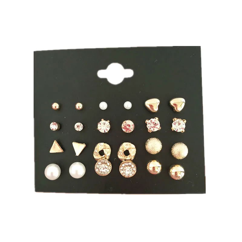 Мода 12 пар/уп. Женские квадратные Кристальные серьги-гвоздики в форме сердца для женщин, пирсинг серьги из искусственного жемчуга с цветочными мотивами