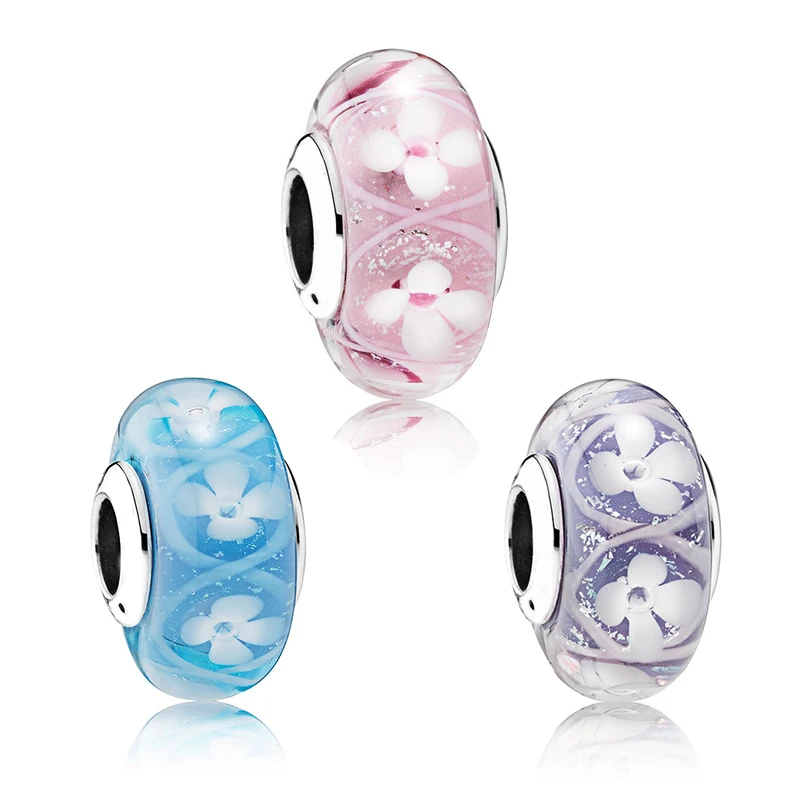 

Authenti 925 Sterling Silver Bead Magnolia Bloom Flower Murano Glass Charm Fit Pandora Women Bracelet Bangle Gift DIY Jewelry