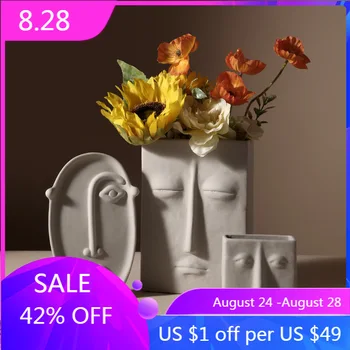 

Creative design of human face ceramic vase home decoration flower Nordic decoration home vase luxury flower pot dried flower