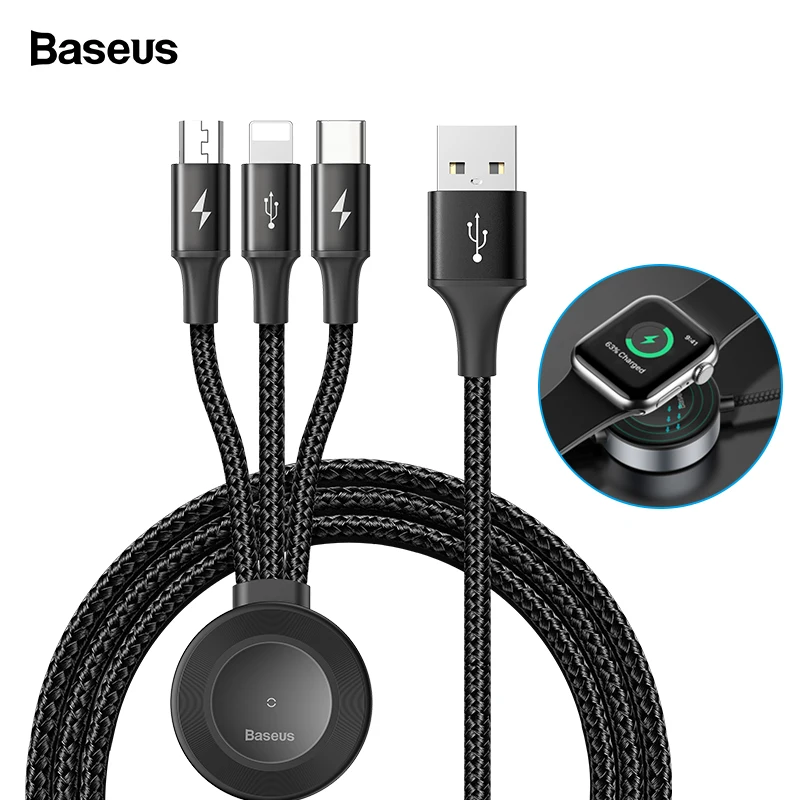 En Ligne Baseus pour Apple Watch iWatch 4 3 2 Qi chargeur sans fil 4 en 1 câble USB pour iPhone USB type C câble Micro USB pour téléphone portable