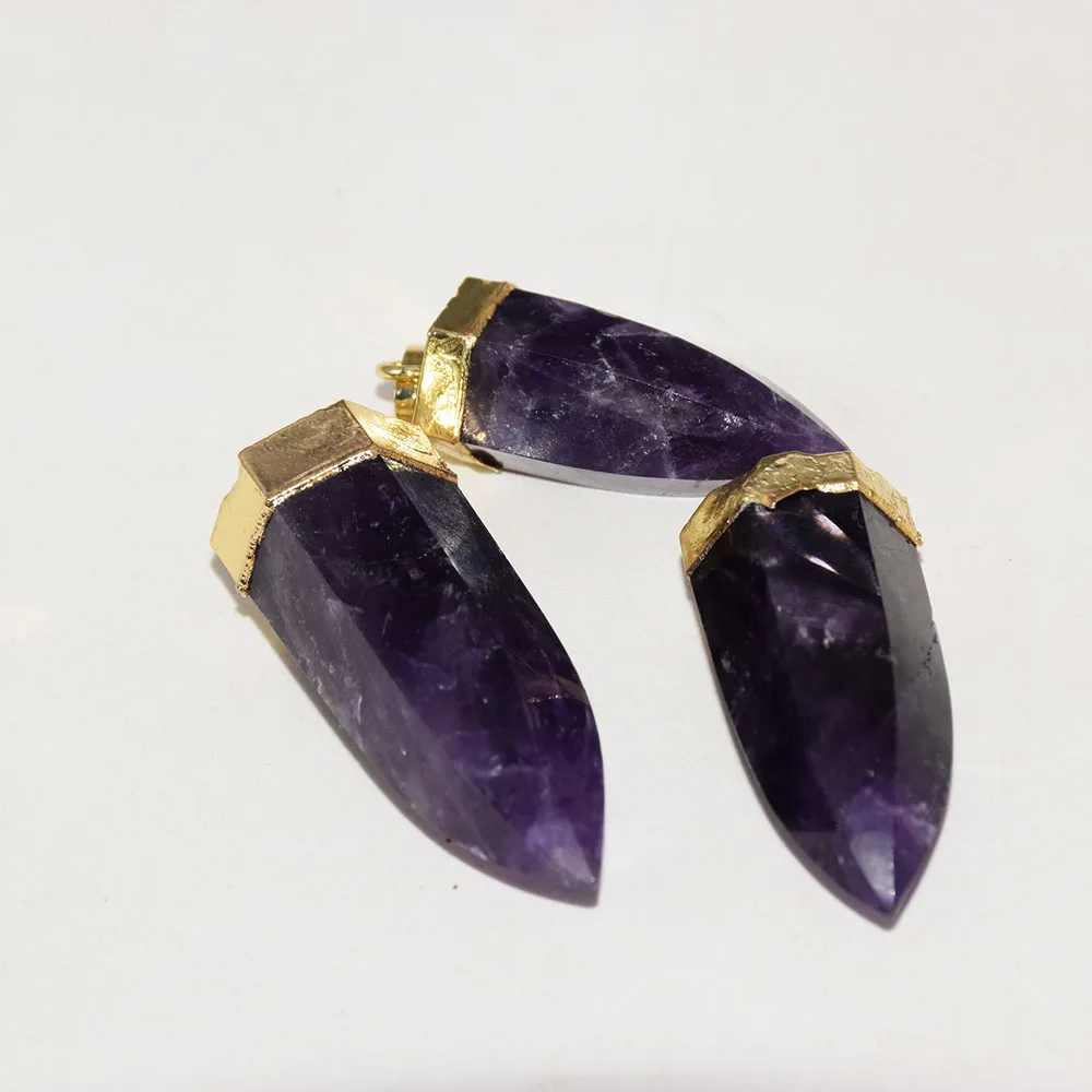 

Big Purple Crystal stone Pendant natural jewelry female 2023 Gold Plated Point long chakra energy amethysts Quartz healing