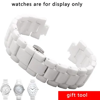 

PEIYI white Ceramic watchband Replacement belt For AR1425 1426 1443 glossy ceramic watch chain Special interface