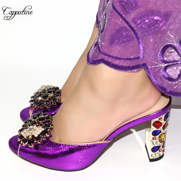 

Wonderful purple slip-on high heel pump shoes with cryatal stones for evening party GR172 ,heel height 9cm