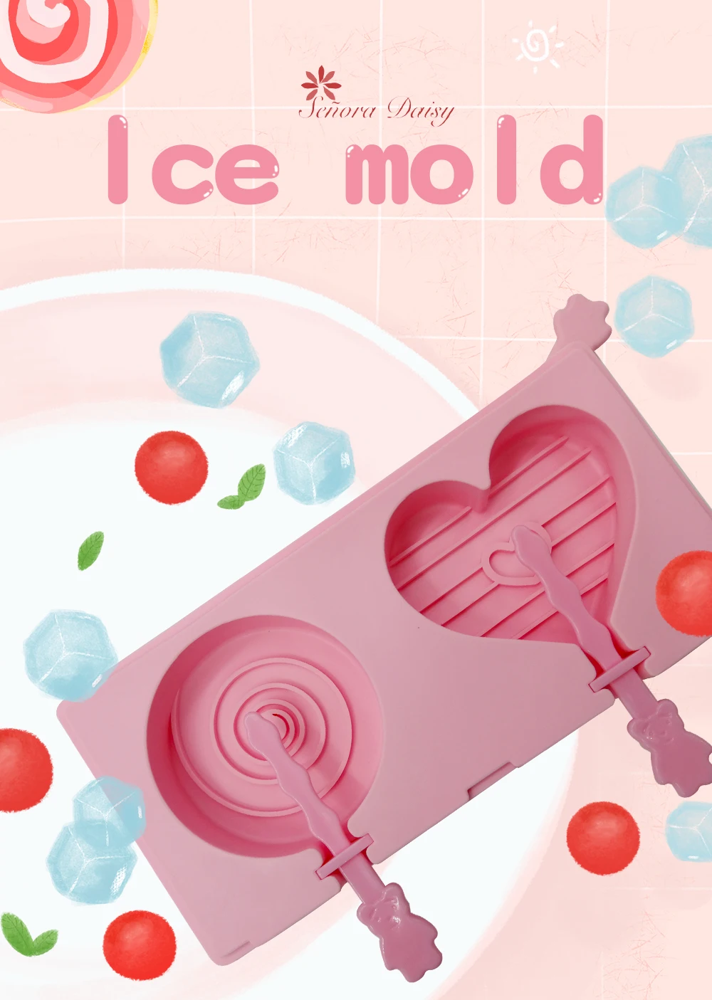 2PCS Silicone Ice Cream Mold Popsicle DIY Children Ice Cream Molds Tools Sticks Molds For Jelly Chocolate Silicone Cube Mold Ice