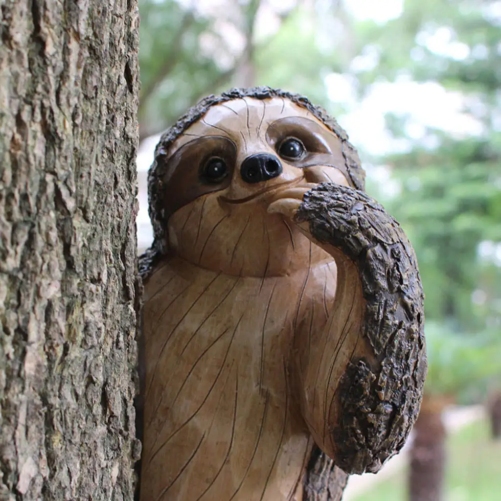 Outdoor Tree Sloth Figurine Hanging Sloth Statue Tree Hugger Sculpture Tree Sculpture for Outdoor Patio Yard Landscape Décor