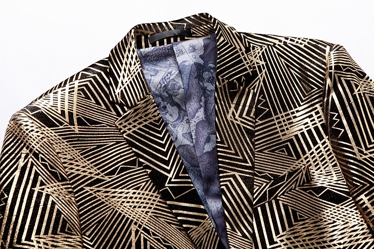 Luxury Gold Striped Print Blazer Men Club Prom Costume Groom Slim Tuxedo Blazer Used For Masculino Night Club DJ Singer Perform
