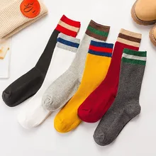 Женские носки в полоску, хлопковые теплые милые модные повседневные носки в Корейском стиле, дышащие носки