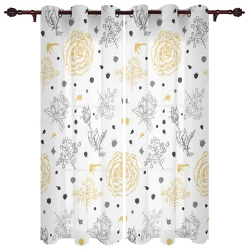 

Yellow Rose Flower Grey Flower Cluster Window Curtains Home Decor Curtains for Living Room Bedroom Kitchen Items
