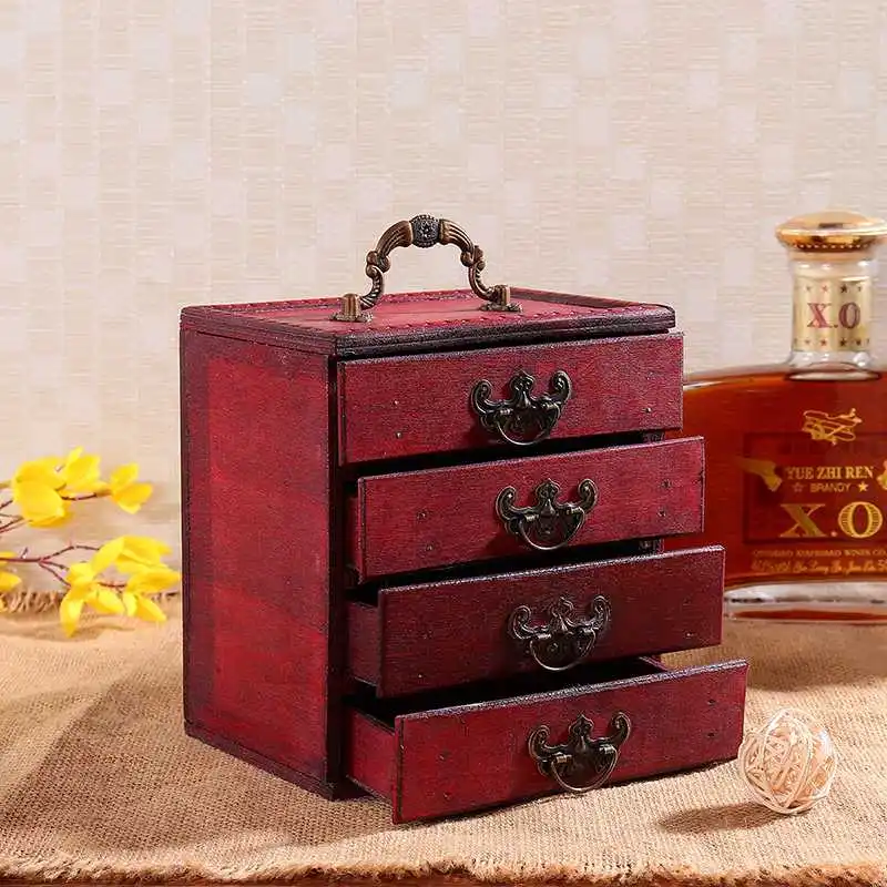 Настольный органайзер, настольный хранение разного ящика, деревянная шкатулка для ювелирных украшений, чехол с ящиком, Ретро Шкаф Для Хранения Драгоценностей