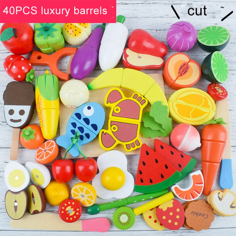 

DIY Cute Wooden Cutting Fruit Vegetable Pretend Play Toy Set Kitchen Food Cook Cosplay Girls Children Kid Educational Toy Gifts