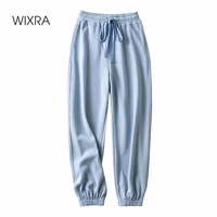 Wixra Womens Workout 100%Cotton Harem Pants Casual Elastic Waist Sweatpants Pockets New Fashion Tracksuit Trousers