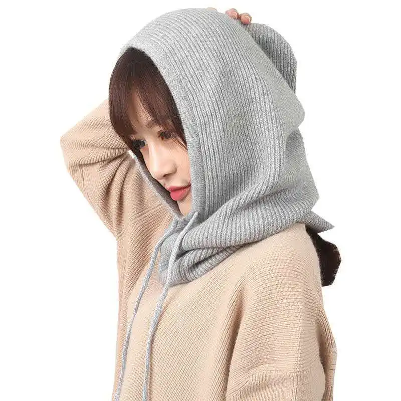 Women Winter Beanie Hat Cashmere Female Knitted Hooded Scarf Balaclava for Women Windproof Warm Wool Cap 2