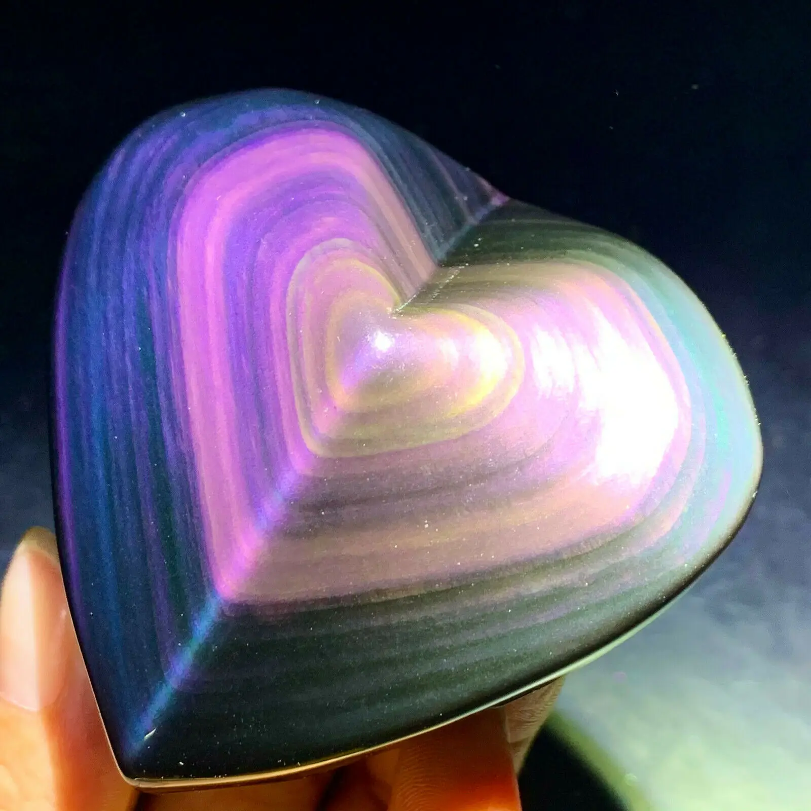 

1pcs Rainbow Natural Obsidian Cat Eyes Quartz Crystal Heart shaped Healing