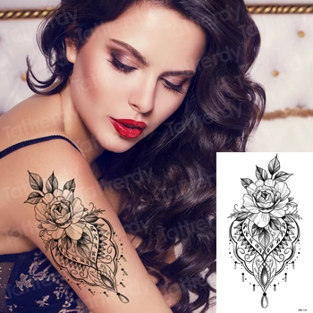 

sleeve tatoo women girl sexy tattoo sticker flower lotus indian stretch designs waterproof tattoo henna stickers body art lace