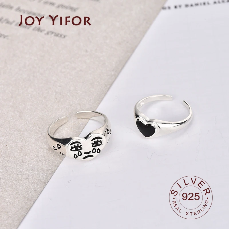 Finger-Rings Jewelry Rings-Design Punk Gifts Open Face Metal Heart Silver-Color Black