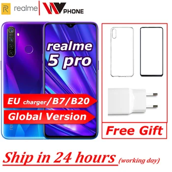 Перейти на Алиэкспресс и купить realme 5 Pro глобальной версии VOOC 20W Fast Charger 6,3-дюймовая мобильный телефон Snapdragon 712 АЕИ окт Ядра 48MP Quad камера Cellphone