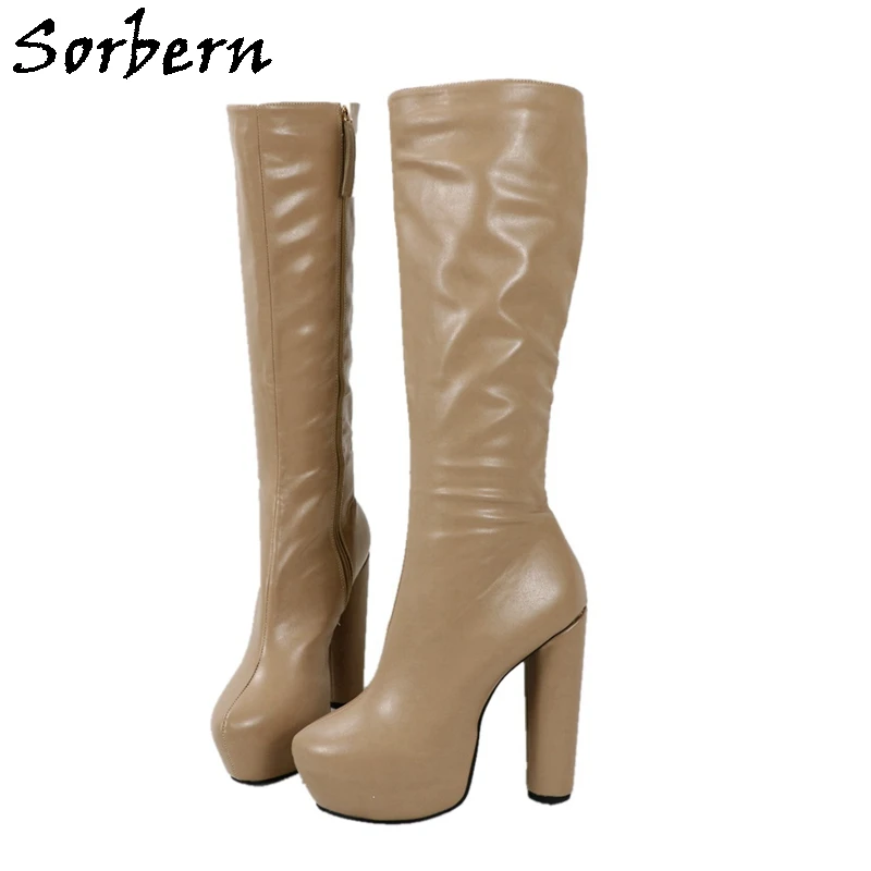 

Женские сапоги на квадратном каблуке, до колена, на платформе