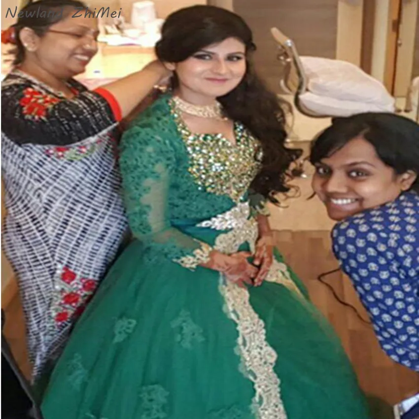 Очаровательные свадебные платья трапециевидной формы с длинным рукавом Новое поступление зеленое мусульманское платье невесты с вуалью