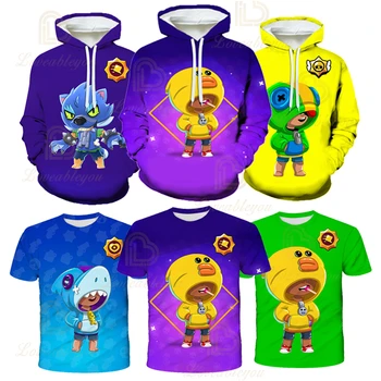 

New 2020 Cartoon Boy Girl Brawls Leon T Shirt Hot Game Browl Star Max Tshirt Kid 3D Print Elastic Tops Tees Child Hoodie Clothes