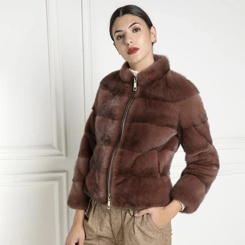 2019 Новое поступление, настоящая норка, пальто для женщин, роскошная Толстая теплая куртка из натуральной кожи с натуральным мехом, верхняя