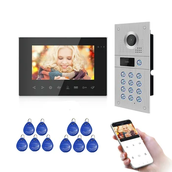 

Wired 7 Inch Recording Screen Tuya Wifi Video Intercom Door Phone System RFID Code Keypad Doorbell App Remote Unlock Monitor