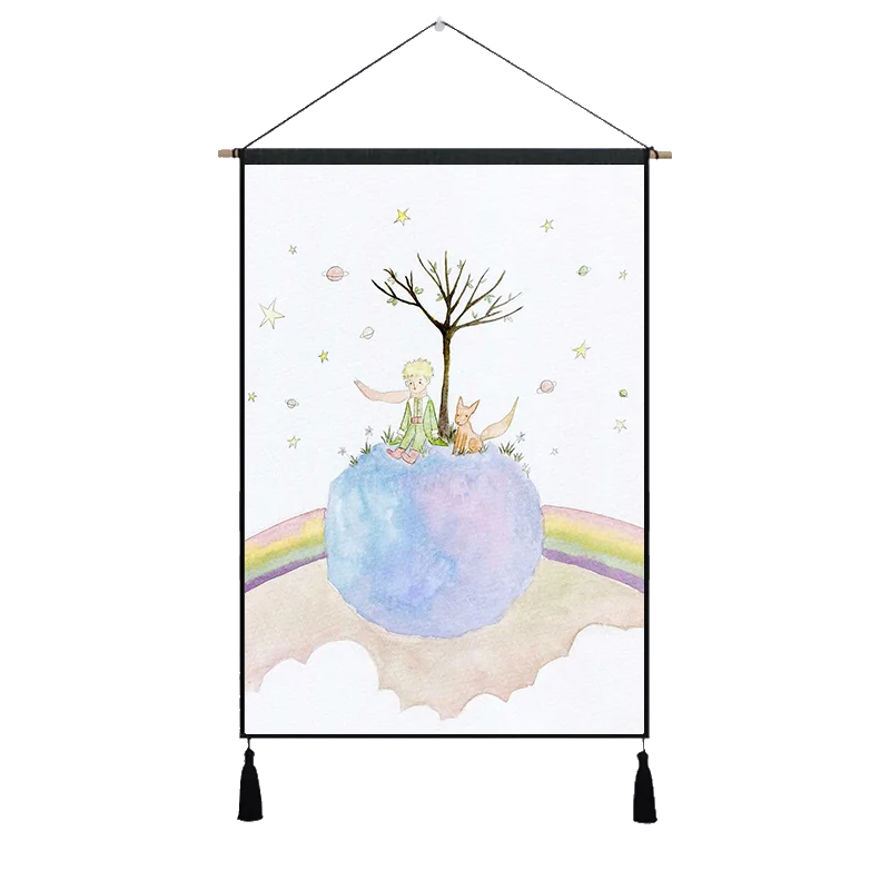 Лошадь Звезда Маленький Le Petit принц Роза лиса висячая ткань хлопок линия живопись плакат домашняя декоративная настенная вешалка гобелен подарок - Цвет: Синий