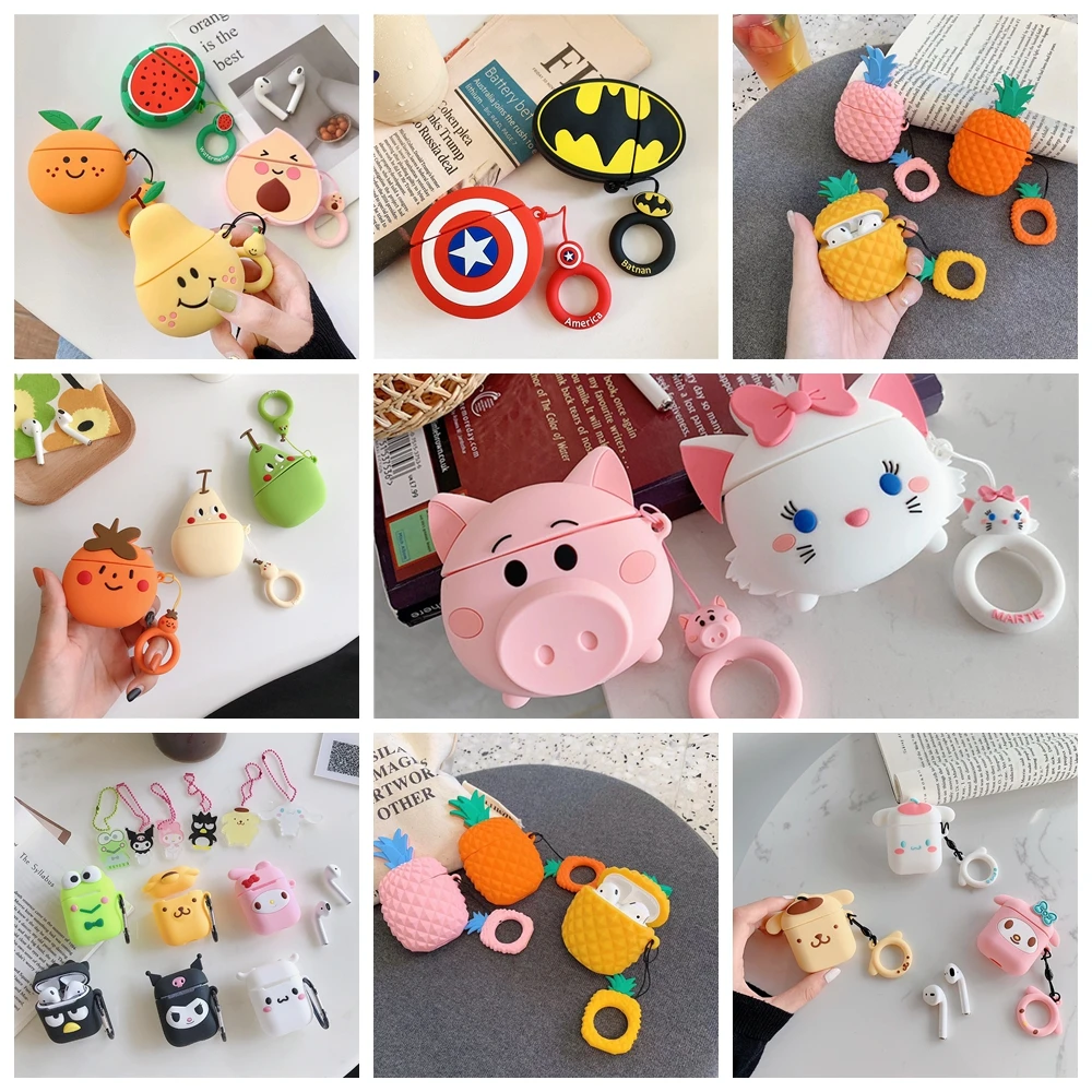 Беспроводной Bluetooth чехол для наушников защитный Airpods милый kuromi Fruit Apple зарядная