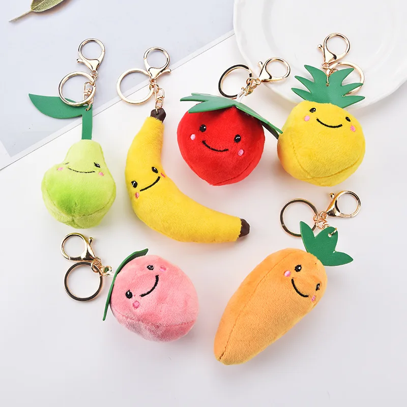 

New style hotsale expression strawberry pineapple fruit vegetable plush key chain bag pendant accessories keychain free shipping