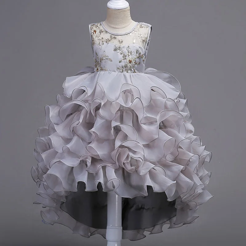 Пышное Платье с цветочным узором для девочек; детский элегантный костюм принцессы для вечеринки; детская одежда; бальное платье; vestidos de comunion - Цвет: gray