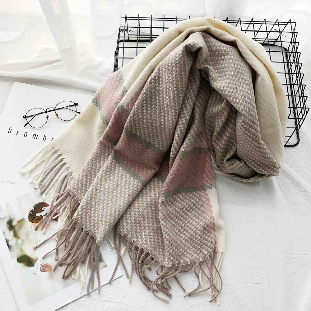 Women Scarf Double Sided Tassel Cashmere Autumn and Winter Warm Scarves Thick Fashion Wild Shawl Lady 9