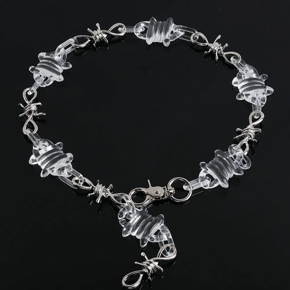 

FishSheep Rock Transparent Acrylic Spike Rivets Chain Necklace For Men Women Gothic Thorns Long Choker Necklace 2021 Jewelry