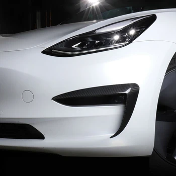 

For Tesla Model 3 Carbon Fiber Black Bumper Headlight Fog Light Protective Frame