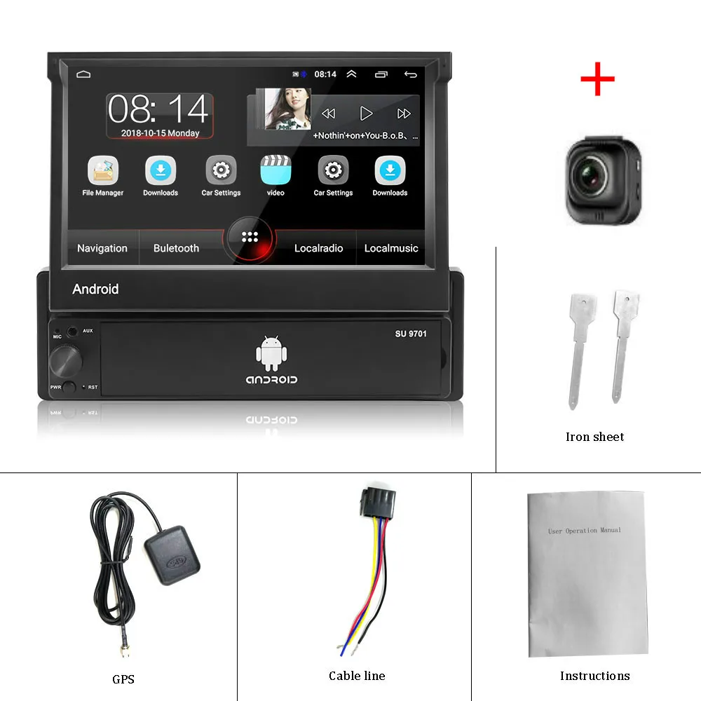 7 дюймов Android 8,1 автомобильный радиоприемник 1 Din MP5 плеер, Wi-Fi, gps Bluetooth AM/FM карта Автомобильный мультимедийный плеер+ резервного копирования Камера - Цвет: G-9701 and recorder