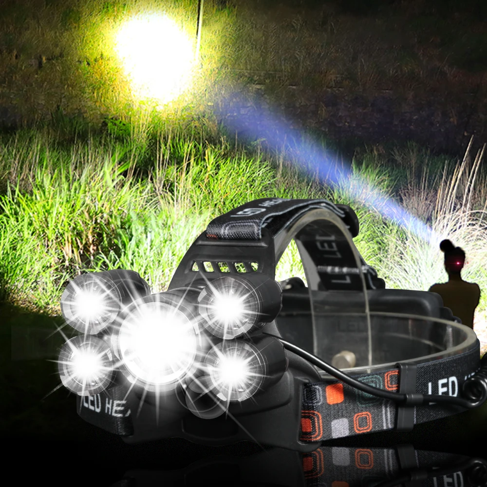 

Led Headlight XML 3/5 LED T6 Headlamp Flashlight Torch USB Rechargeable 18650 battery best for camping, fishing