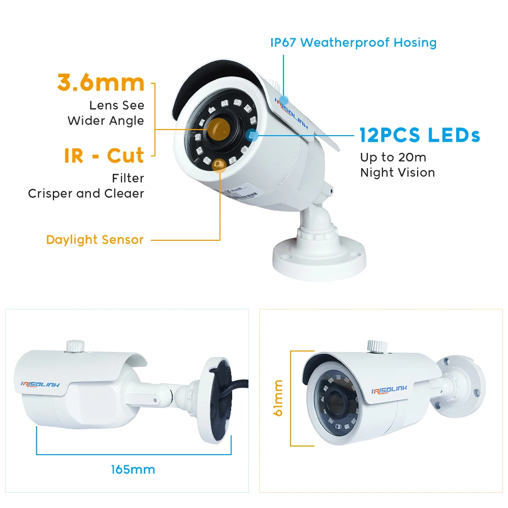 Irisolink 4CH Video Surveillance System 1080N DVR Security Camera System 4pcs 720P Nightvision IP67 Waterproof Cctv Cameras Kits