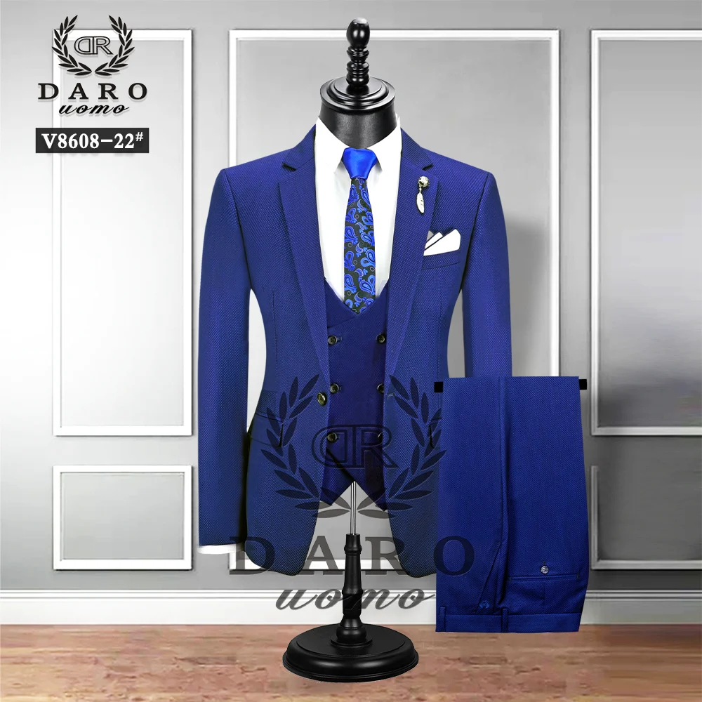 New Men's Fashion Boutique Plaid Wedding Dress Suit Three-piece Male Formal Business Casual Suits DR8608