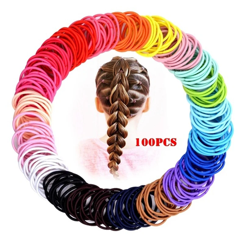 

50/100pcs/lot Girl Candy Color Hair Rope Nylon Elastic Rubber Band Children Scrunchie Baby Headwear Color Hair Accessories