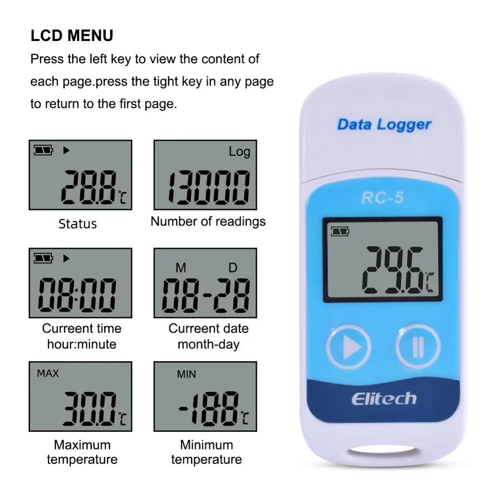Yieryi RC-5 Мини цифровой USB Регистратор температуры данных Temp C/F регистратор для хранения, холодного хранения и лаборатории