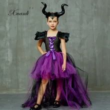 Платье-пачка для девочек малефисент злой королевы платье и рога Хэллоуин костюм ведьмы для косплея для детей Детские Рождественские вечерние платья