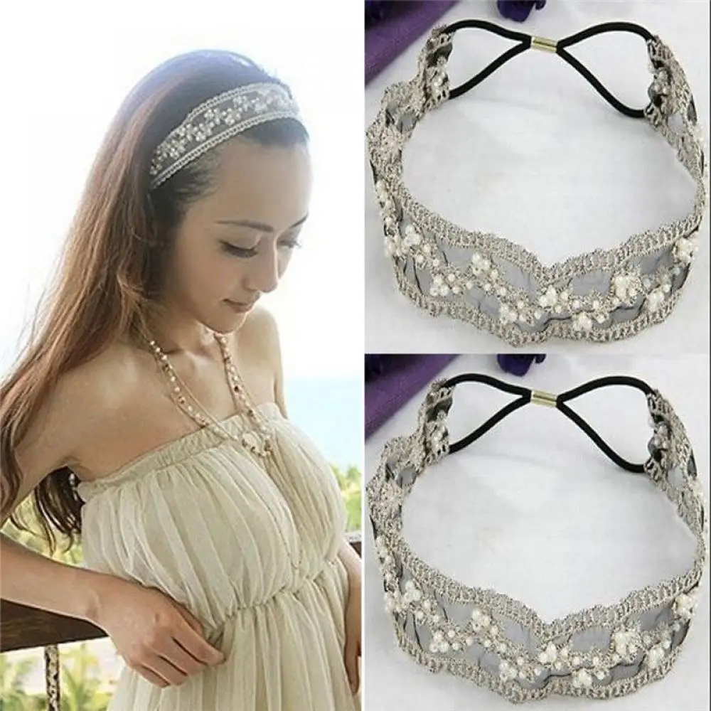 

2019 New Arrivals Women Charismatic Fashion Lace Pearl Beads Headhand Hairband Hair Head Band Gift