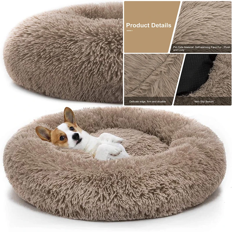 Pet Dog Bed Comfortable Donut Cuddler Round Dog Kennel Ultra Soft