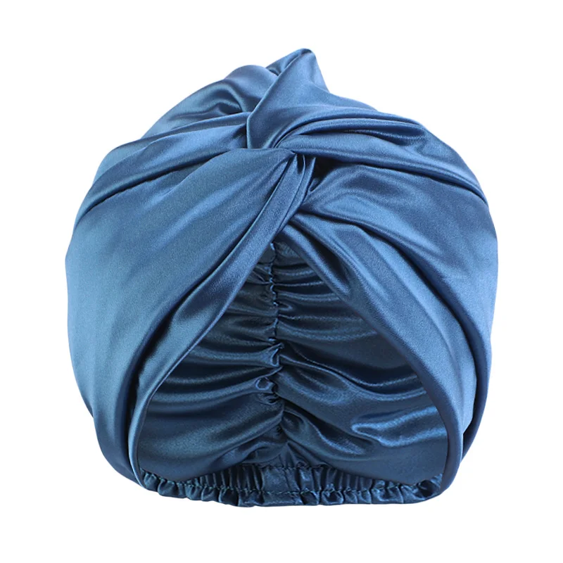 Kobiety dwuwarstwowa satynowa Twist Turban jedwabista chusta na głowę chusta hidżab panie czepek dla osób po chemioterapii muzułmańskie kapelusze Bonnet BeanieHair akcesoria